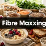 Fibre Maxxing mit ballaststoffreichen Lebensmitteln wie Haferflocken, Beeren, Linsen und Vollkornbrot